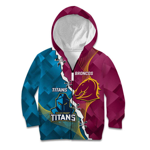 Custom Broncos And Titans Rugby 2024 Kid Hoodie Dynamic Style