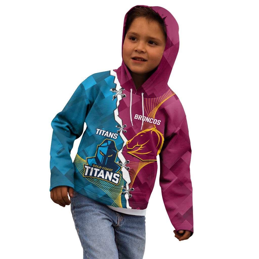 Custom Broncos And Titans Rugby 2024 Kid Hoodie Dynamic Style