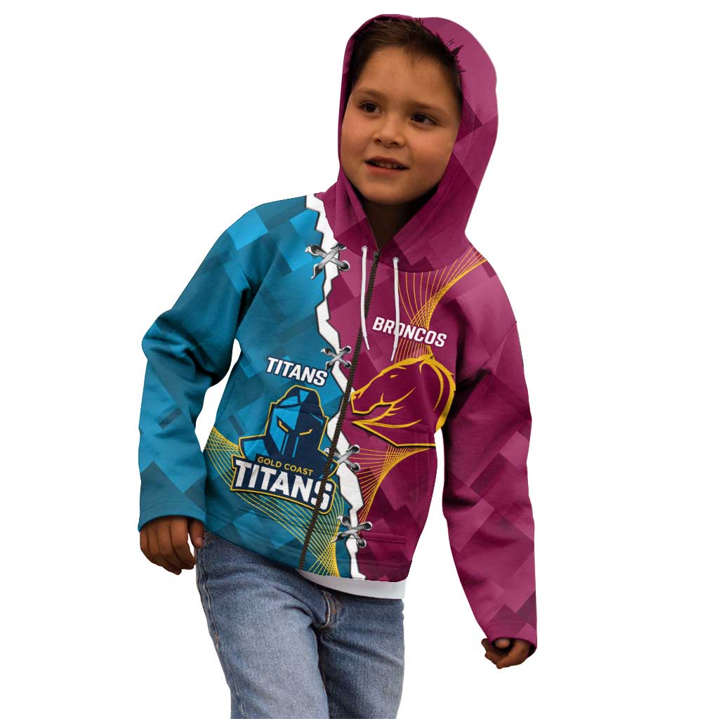 Custom Broncos And Titans Rugby 2024 Kid Hoodie Dynamic Style