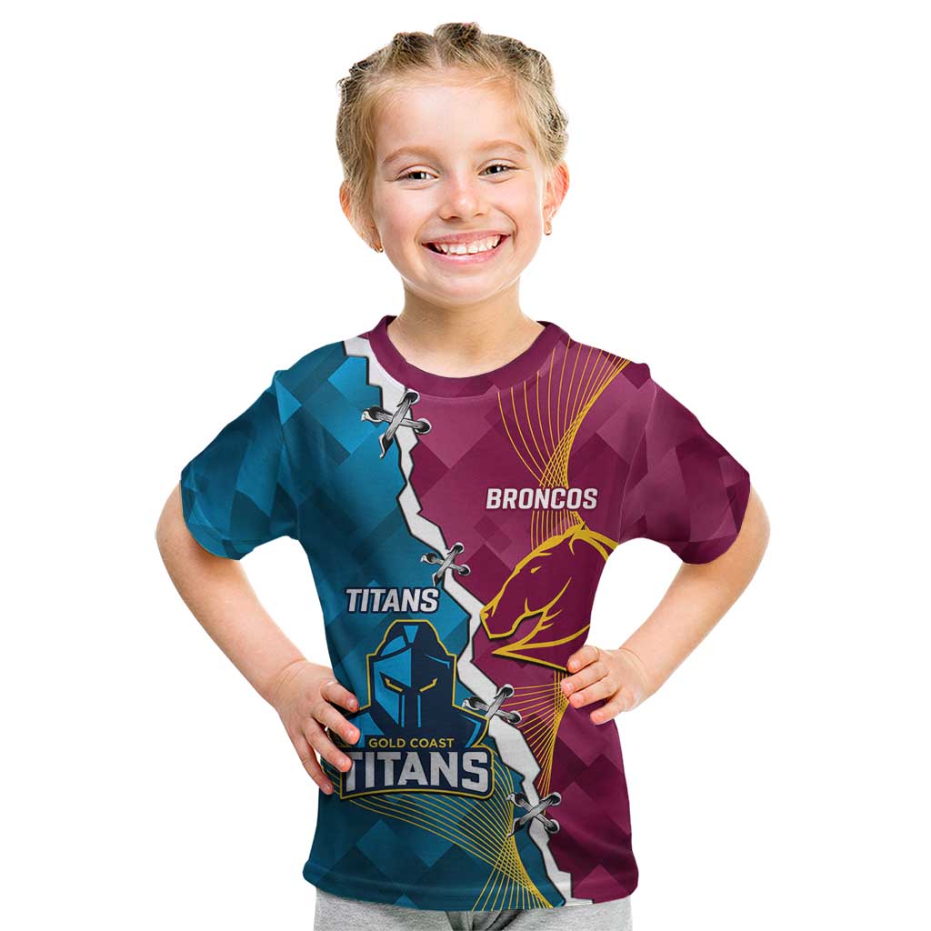 Custom Broncos And Titans Rugby 2024 Kid T Shirt Dynamic Style
