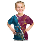 Custom Broncos And Titans Rugby 2024 Kid T Shirt Dynamic Style