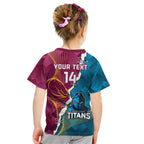 Custom Broncos And Titans Rugby 2024 Kid T Shirt Dynamic Style