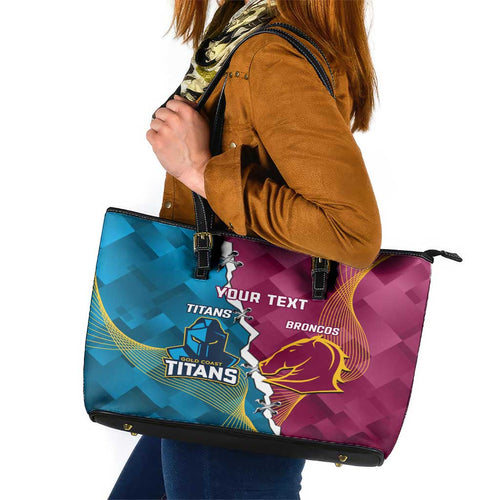 Custom Broncos And Titans Rugby 2024 Leather Tote Bag Dynamic Style