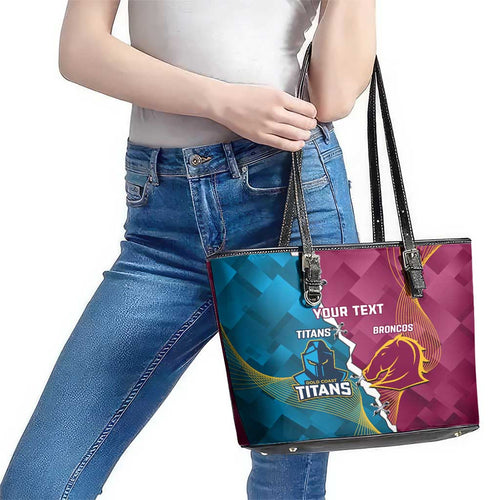 Custom Broncos And Titans Rugby 2024 Leather Tote Bag Dynamic Style