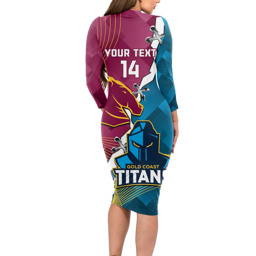 Custom Broncos And Titans Rugby 2024 Long Sleeve Bodycon Dress Dynamic Style