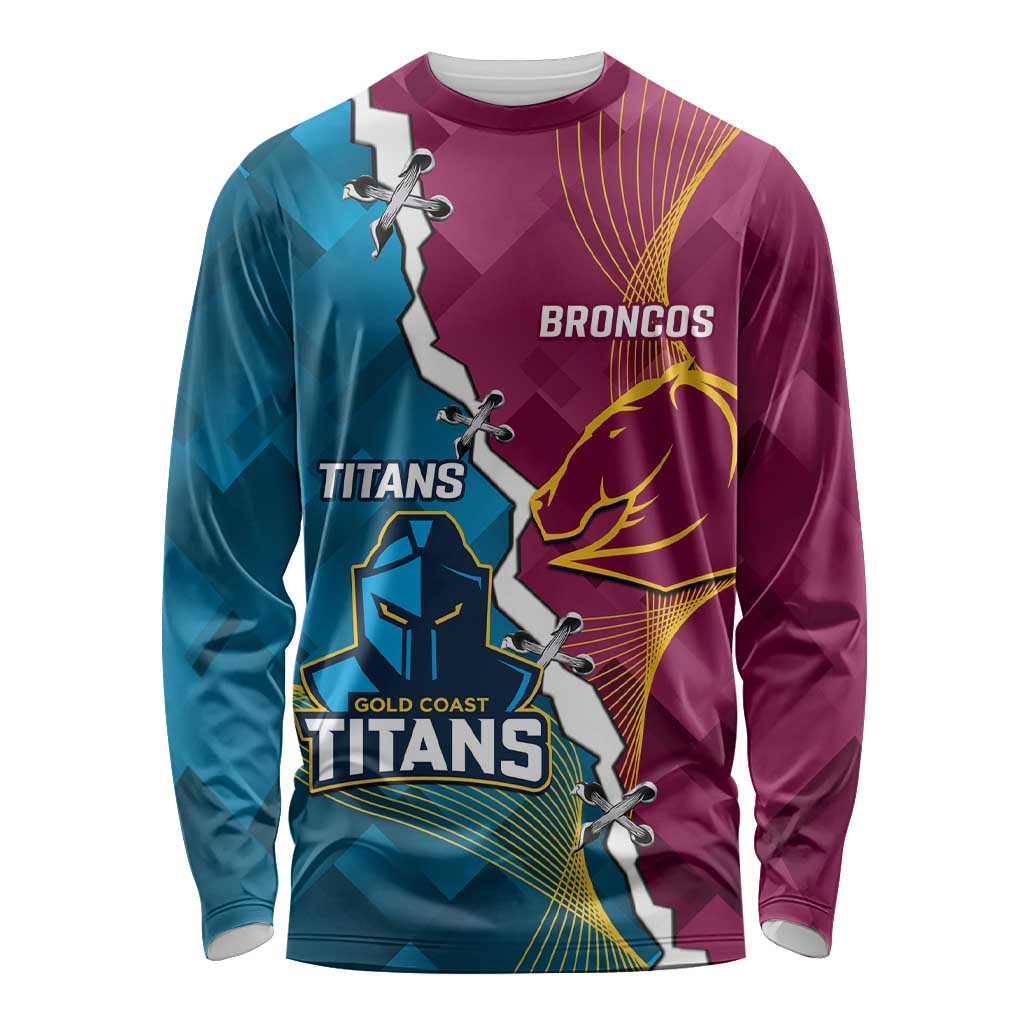 Custom Broncos And Titans Rugby 2024 Long Sleeve Shirt Dynamic Style