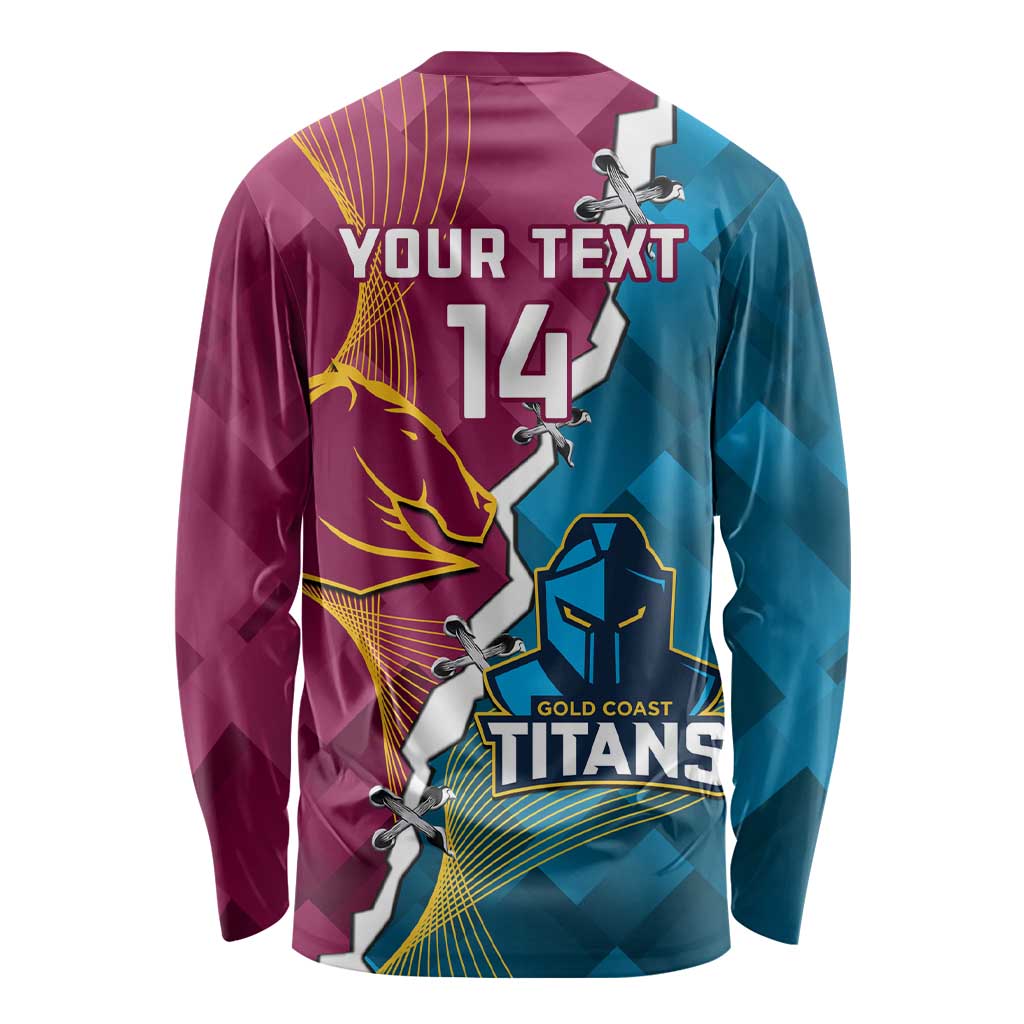 Custom Broncos And Titans Rugby 2024 Long Sleeve Shirt Dynamic Style