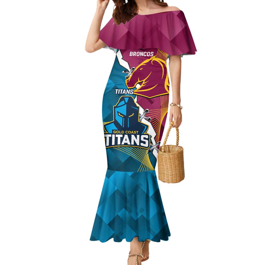 Custom Broncos And Titans Rugby 2024 Mermaid Dress Dynamic Style