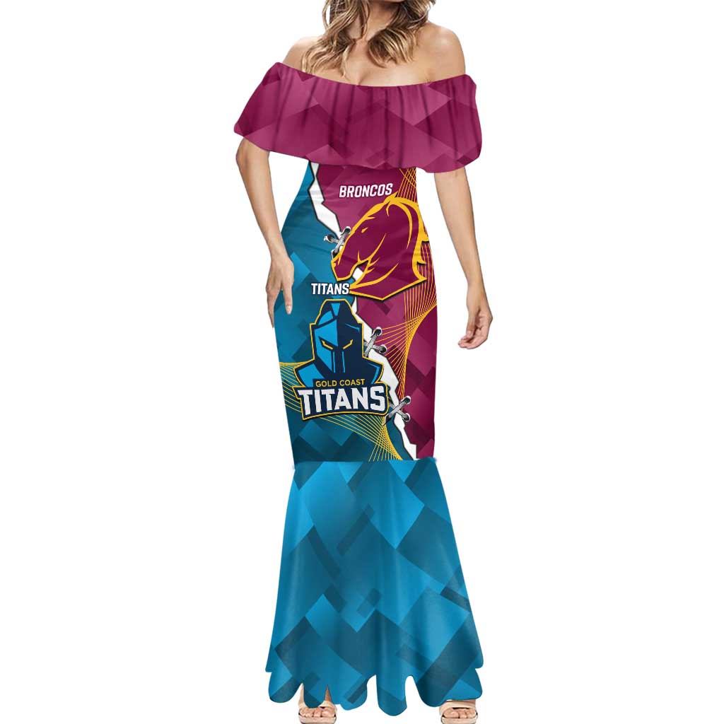 Custom Broncos And Titans Rugby 2024 Mermaid Dress Dynamic Style