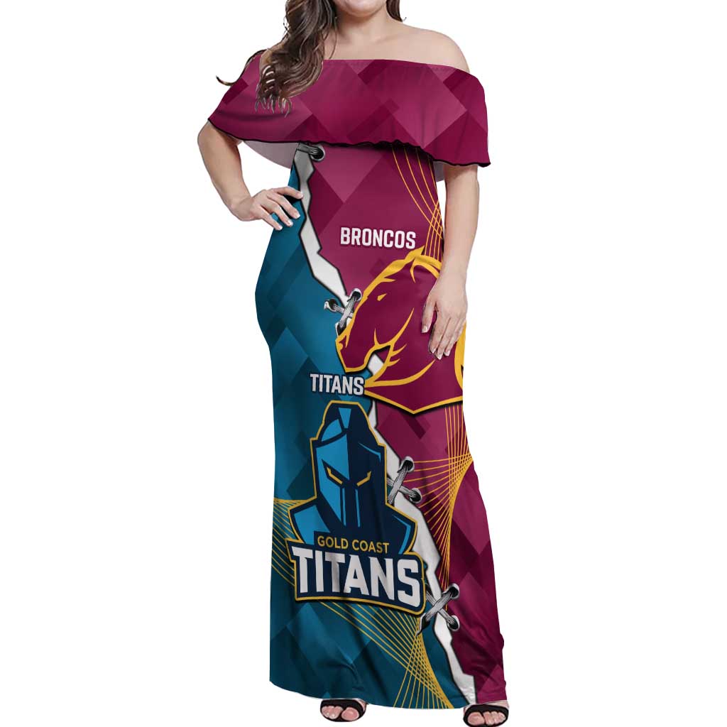 Custom Broncos And Titans Rugby 2024 Off Shoulder Maxi Dress Dynamic Style