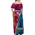 Custom Broncos And Titans Rugby 2024 Off Shoulder Maxi Dress Dynamic Style