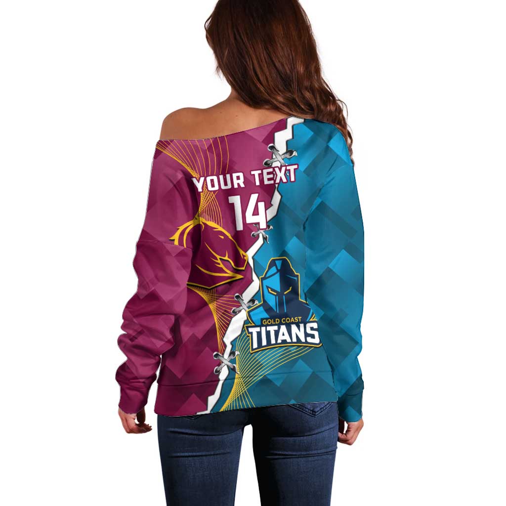 Custom Broncos And Titans Rugby 2024 Off Shoulder Sweater Dynamic Style