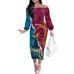 Custom Broncos And Titans Rugby 2024 Off The Shoulder Long Sleeve Dress Dynamic Style