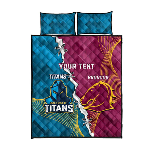 Custom Broncos And Titans Rugby 2024 Quilt Bed Set Dynamic Style