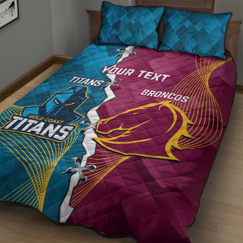 Custom Broncos And Titans Rugby 2024 Quilt Bed Set Dynamic Style