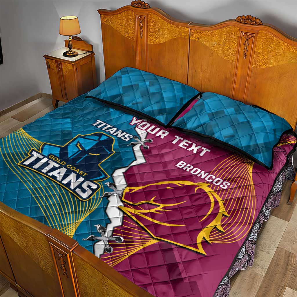 Custom Broncos And Titans Rugby 2024 Quilt Bed Set Dynamic Style