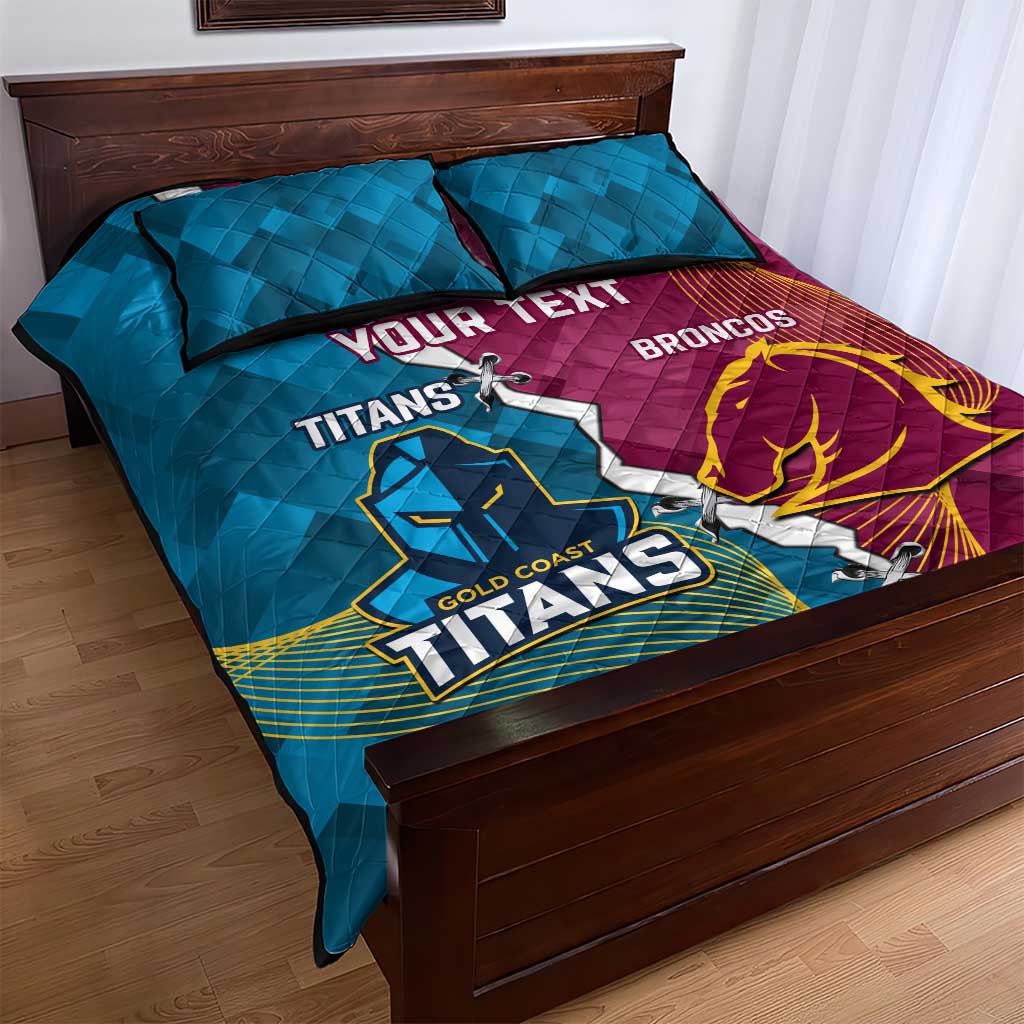 Custom Broncos And Titans Rugby 2024 Quilt Bed Set Dynamic Style