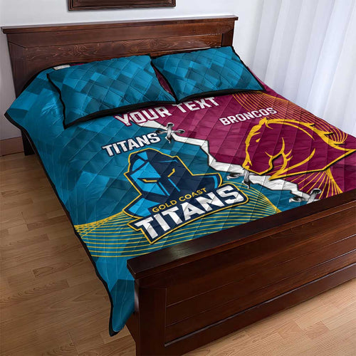 Custom Broncos And Titans Rugby 2024 Quilt Bed Set Dynamic Style
