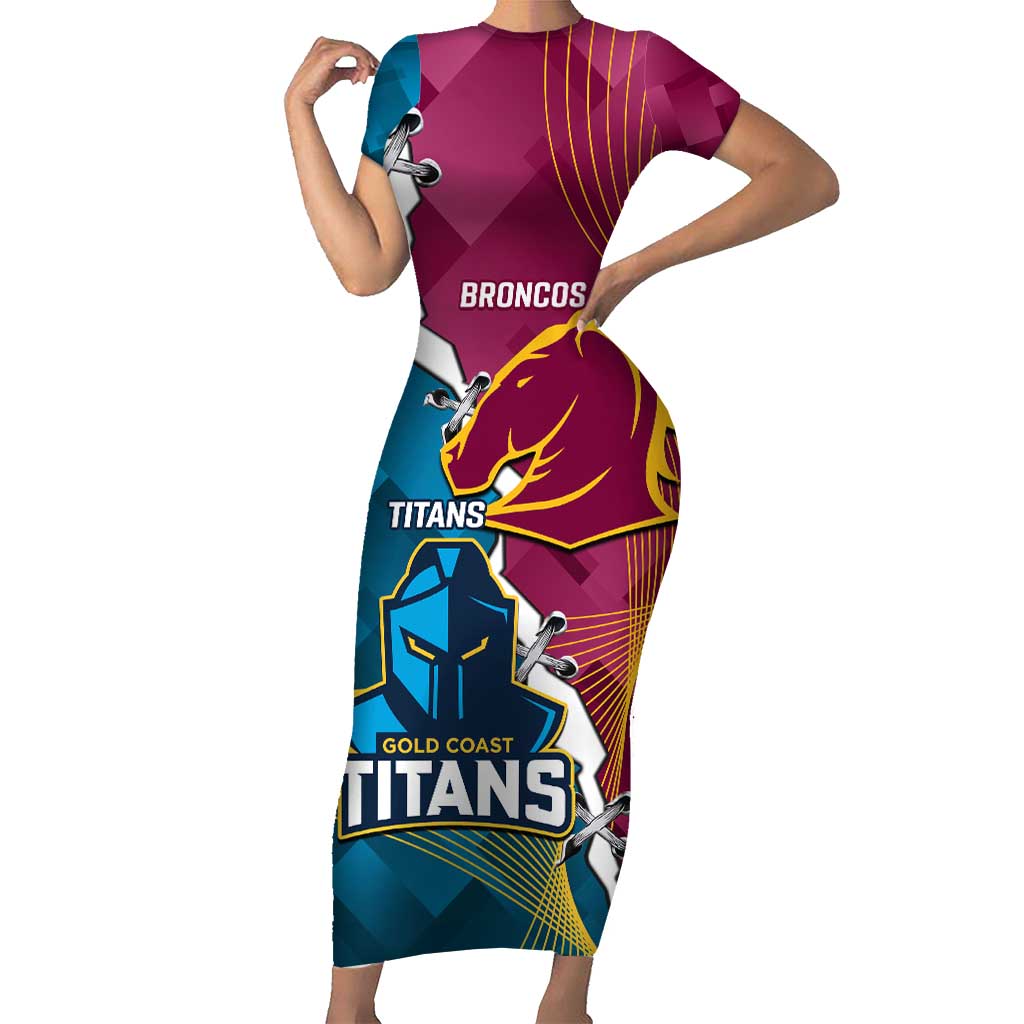 Custom Broncos And Titans Rugby 2024 Short Sleeve Bodycon Dress Dynamic Style