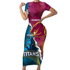 Custom Broncos And Titans Rugby 2024 Short Sleeve Bodycon Dress Dynamic Style