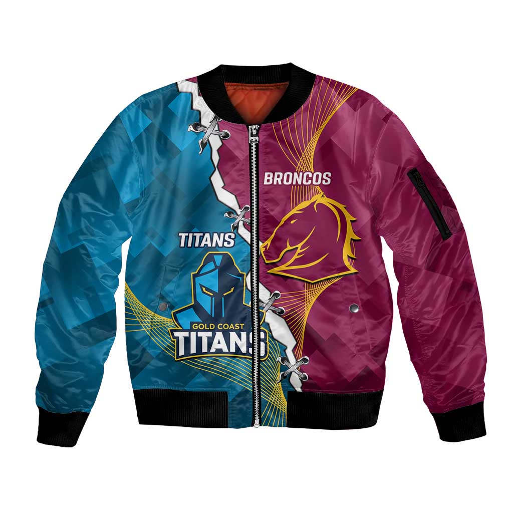 Custom Broncos And Titans Rugby 2024 Sleeve Zip Bomber Jacket Dynamic Style