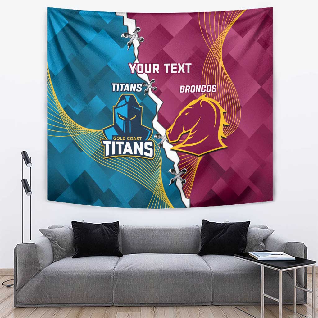 Custom Broncos And Titans Rugby 2024 Tapestry Dynamic Style