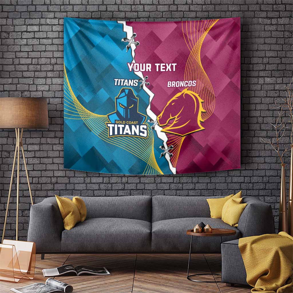 Custom Broncos And Titans Rugby 2024 Tapestry Dynamic Style