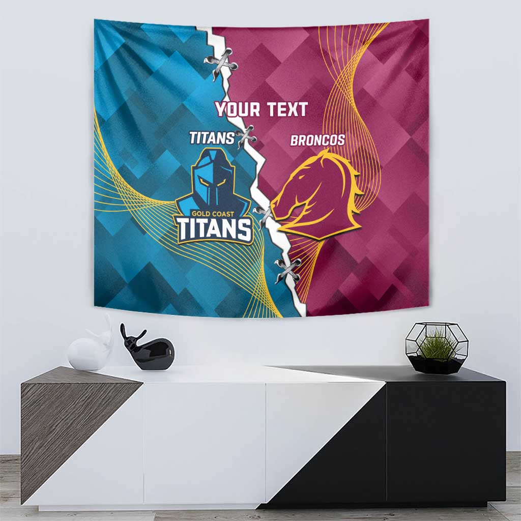 Custom Broncos And Titans Rugby 2024 Tapestry Dynamic Style