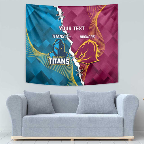 Custom Broncos And Titans Rugby 2024 Tapestry Dynamic Style