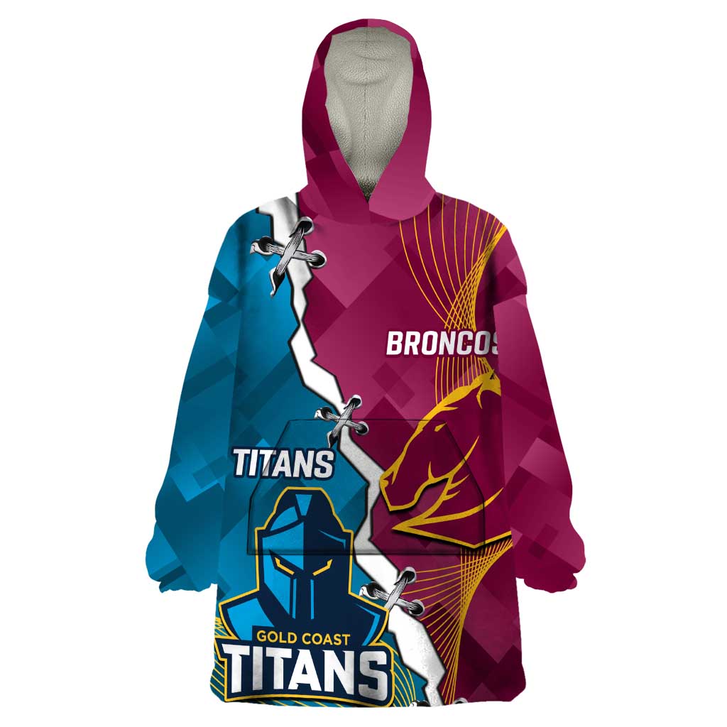 Custom Broncos And Titans Rugby 2024 Wearable Blanket Hoodie Dynamic Style
