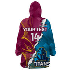 Custom Broncos And Titans Rugby 2024 Wearable Blanket Hoodie Dynamic Style