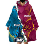 Custom Broncos And Titans Rugby 2024 Wearable Blanket Hoodie Dynamic Style