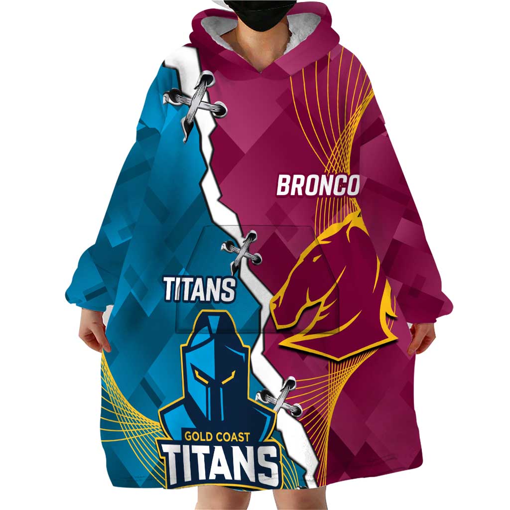Custom Broncos And Titans Rugby 2024 Wearable Blanket Hoodie Dynamic Style