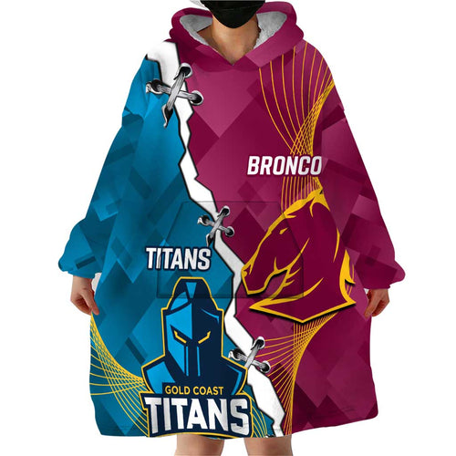 Custom Broncos And Titans Rugby 2024 Wearable Blanket Hoodie Dynamic Style