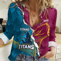 Custom Broncos And Titans Rugby 2024 Women Casual Shirt Dynamic Style