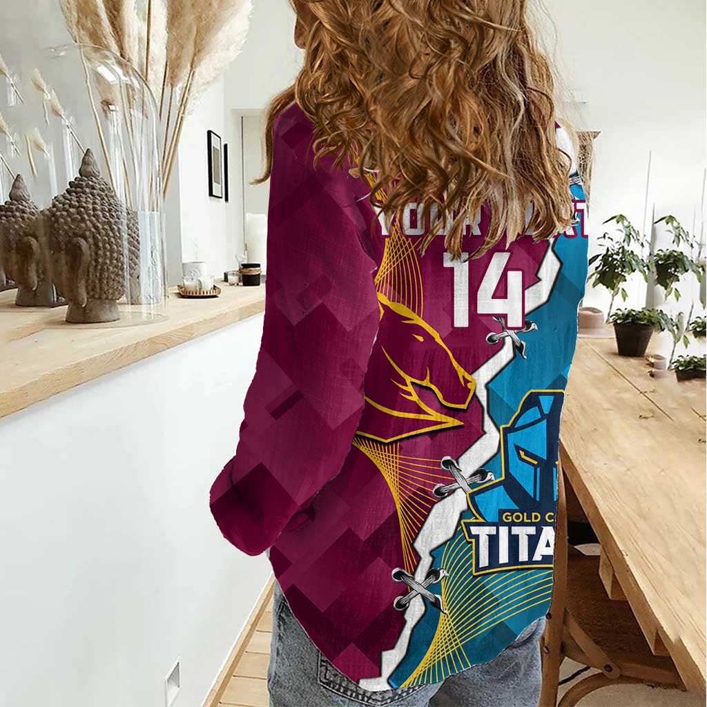 Custom Broncos And Titans Rugby 2024 Women Casual Shirt Dynamic Style