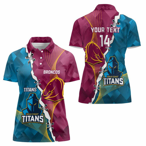Custom Broncos And Titans Rugby 2024 Women Polo Shirt Dynamic Style