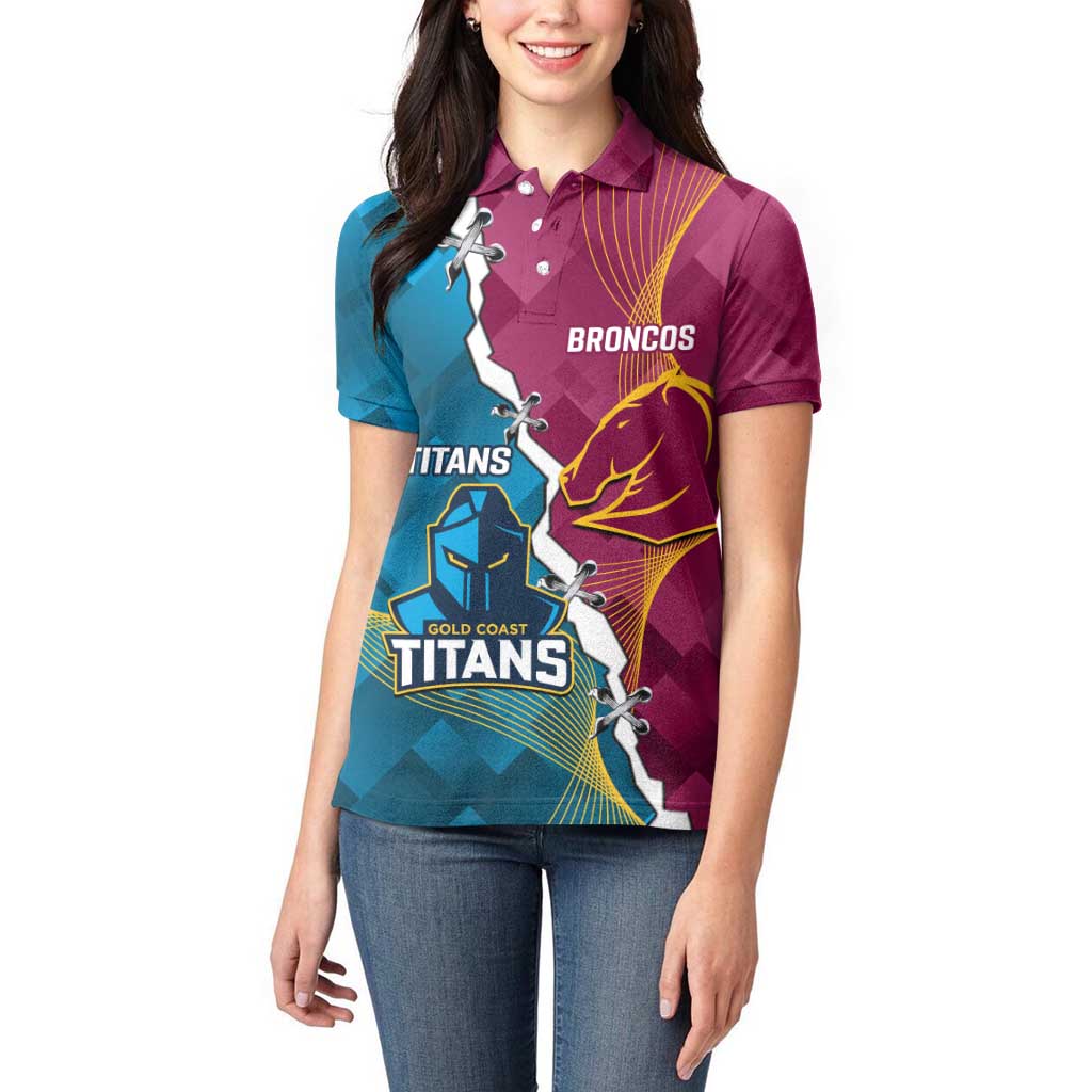 Custom Broncos And Titans Rugby 2024 Women Polo Shirt Dynamic Style