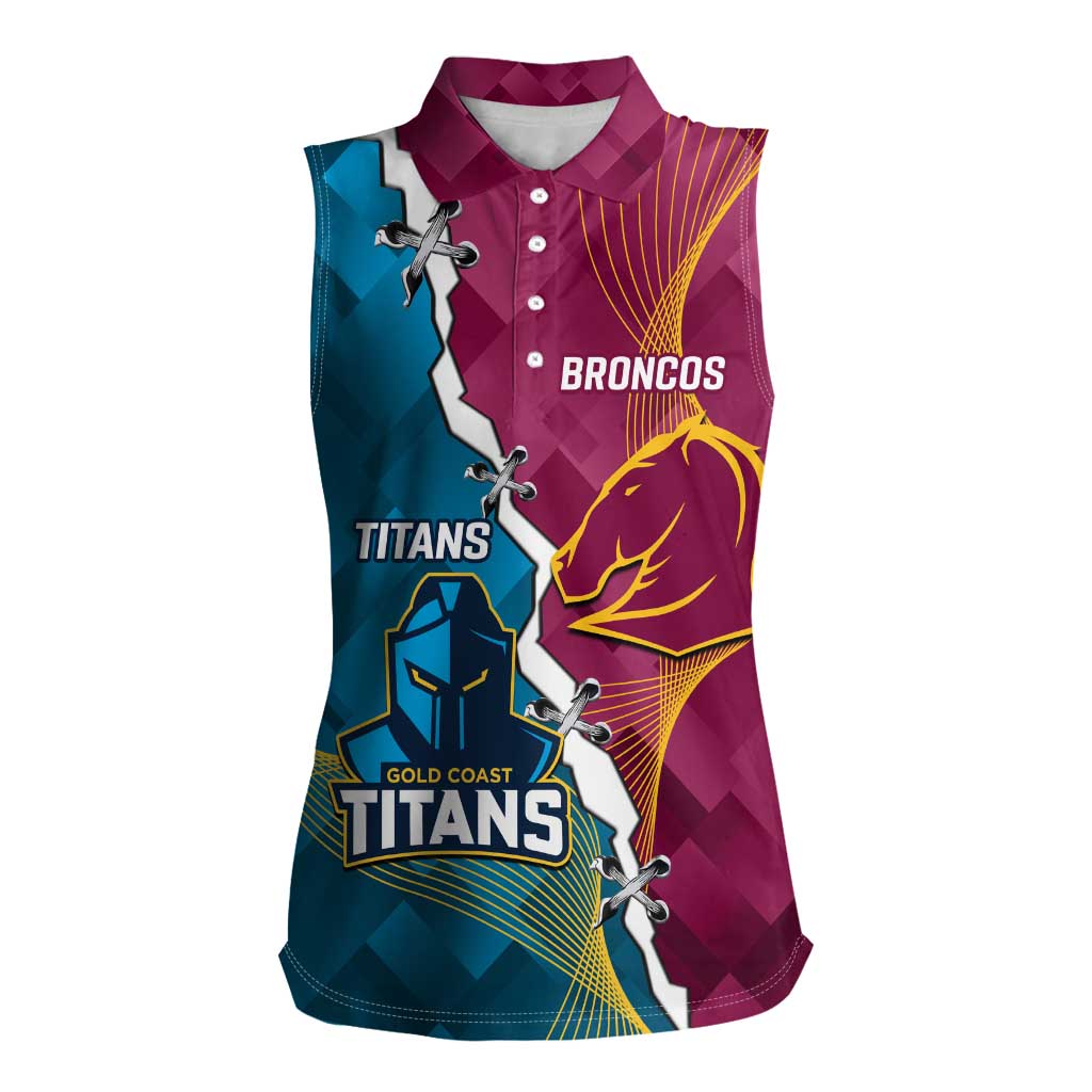 Custom Broncos And Titans Rugby 2024 Women Sleeveless Polo Shirt Dynamic Style