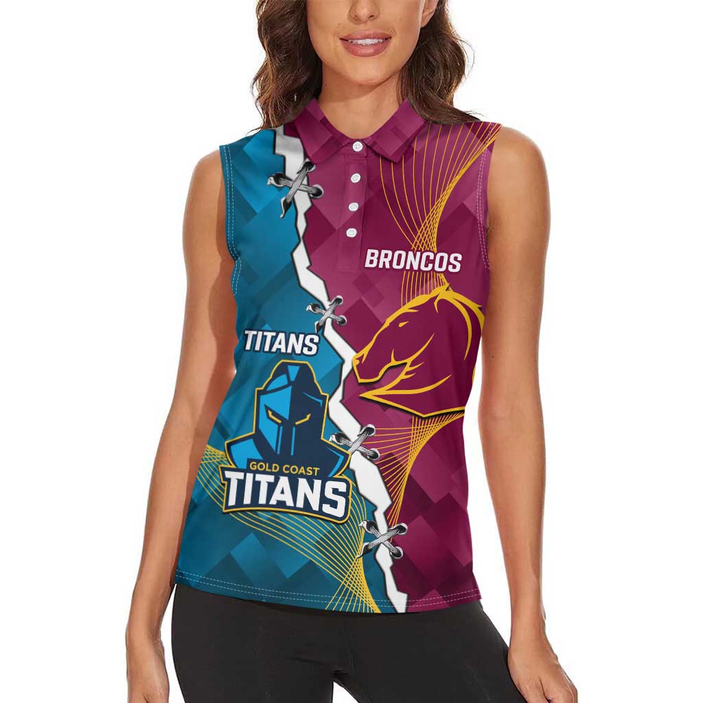 Custom Broncos And Titans Rugby 2024 Women Sleeveless Polo Shirt Dynamic Style