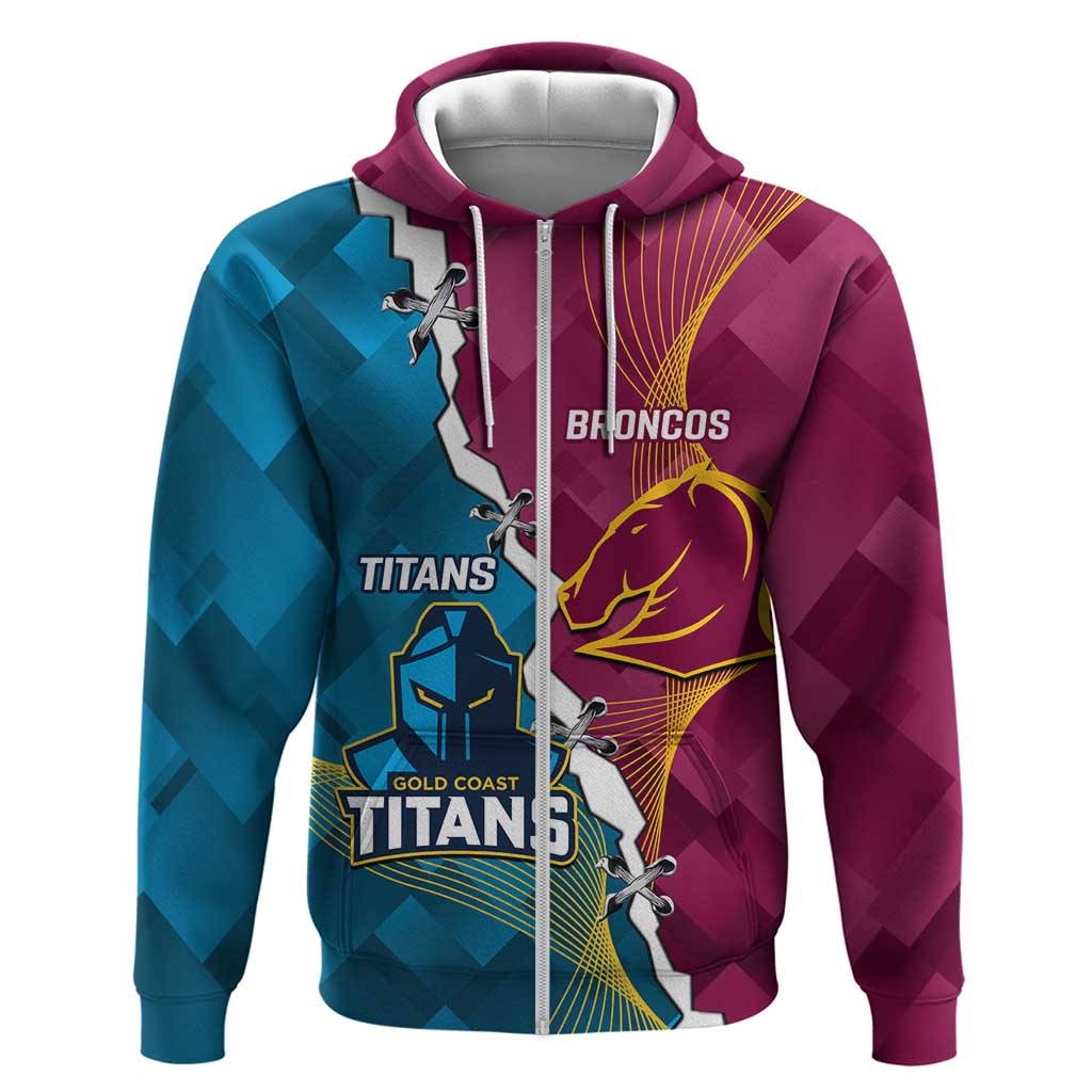 Custom Broncos And Titans Rugby 2024 Zip Hoodie Dynamic Style