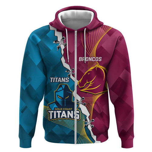 Custom Broncos And Titans Rugby 2024 Zip Hoodie Dynamic Style