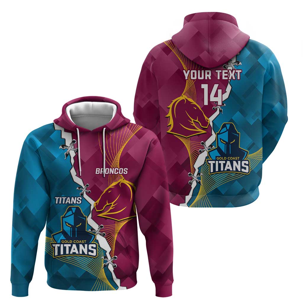 Custom Broncos And Titans Rugby 2024 Zip Hoodie Dynamic Style