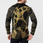Black And Gold Aotearoa Whai Button Sweatshirt NZ Stingrays Maori Curves Style
