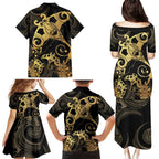 Black And Gold Aotearoa Whai Family Matching Puletasi and Hawaiian Shirt NZ Stingrays Maori Curves Style
