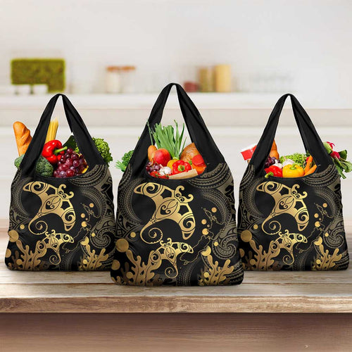 Black And Gold Aotearoa Whai Grocery Bag NZ Stingrays Maori Curves Style