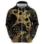 Black And Gold Aotearoa Whai Hoodie NZ Stingrays Maori Curves Style