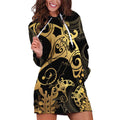 Black And Gold Aotearoa Whai Hoodie Dress NZ Stingrays Maori Curves Style