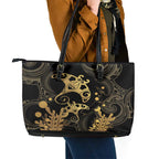 Black And Gold Aotearoa Whai Leather Tote Bag NZ Stingrays Maori Curves Style