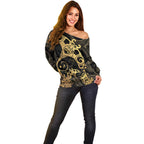 Black And Gold Aotearoa Whai Off Shoulder Sweater NZ Stingrays Maori Curves Style